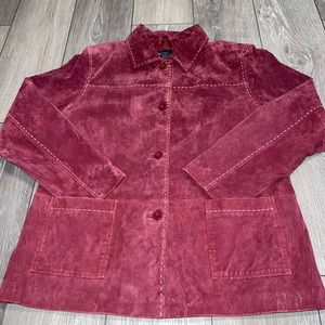 Denim & Co Jacket 100% Suede Leather Lined White Stitch Red Women’s Size Medium